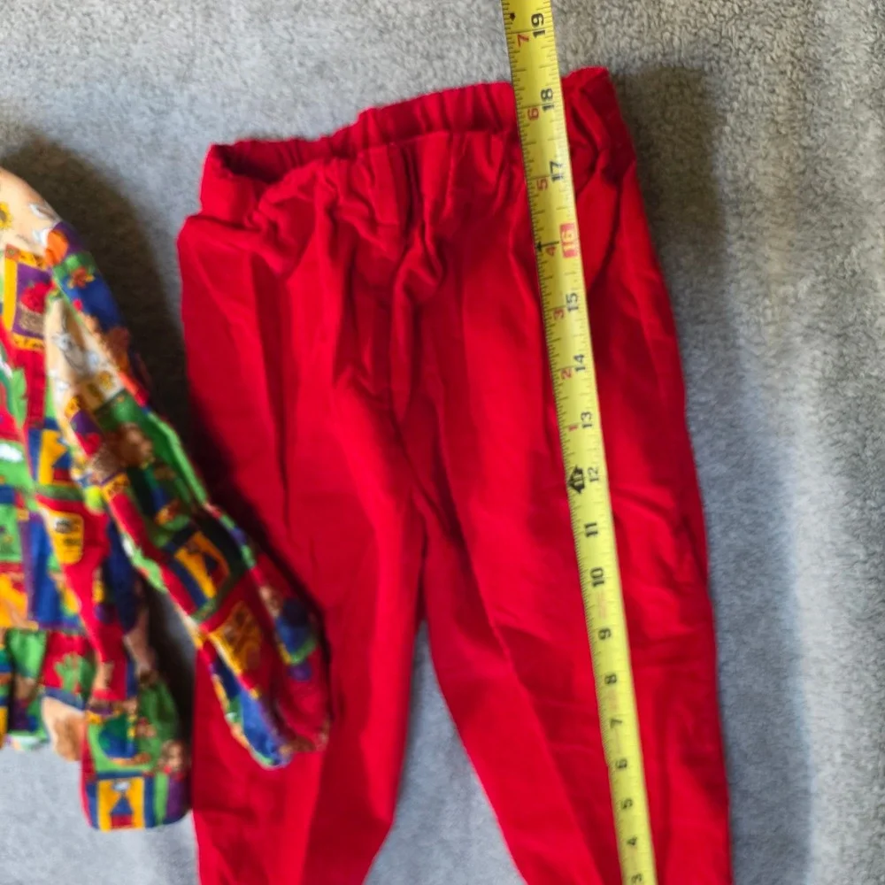 Vintage Kids Teddy Bear Novelty Print Peplum Top and Red Pants Set Multi Color